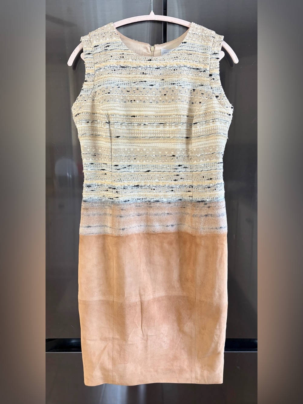 Carolina Herrera New York Fall 2015 Mainline Tweed/Suede Sheath Dress 8 Luxury